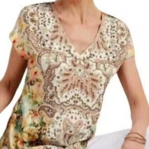Soft Surroundings Floral And Paisley Patria Beaded Tunic Top 3x